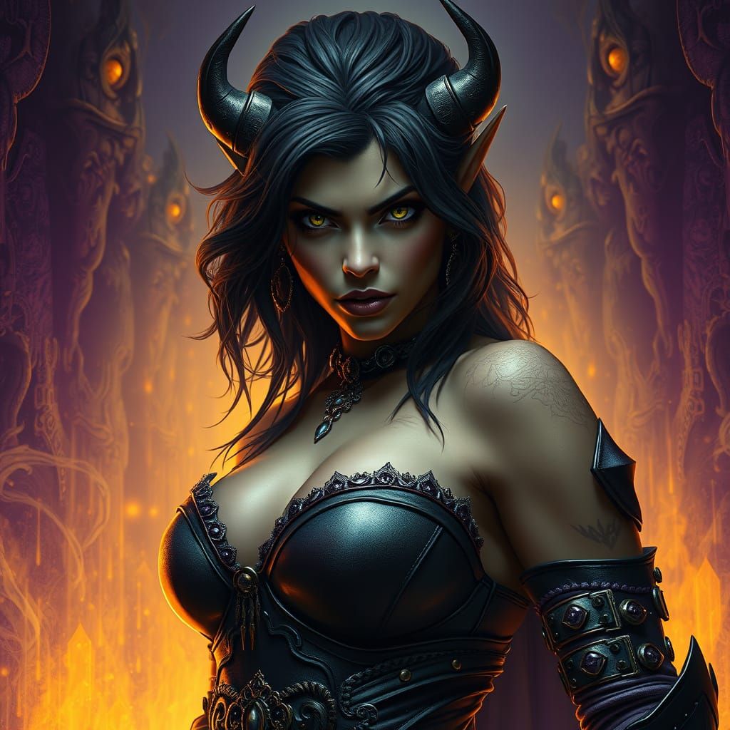 Dark Fantasy Orc Woman in Lavish Armor