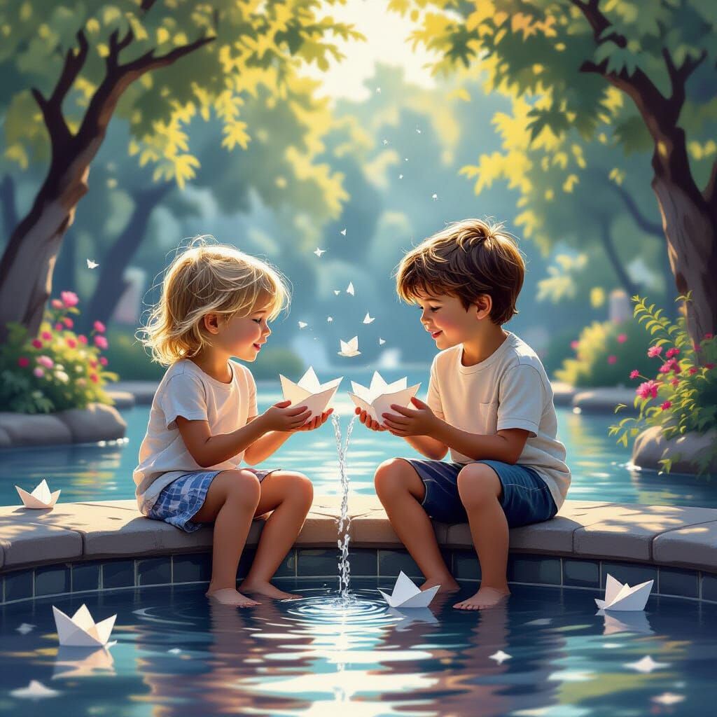 Children's Joyful Paper Boat Launch