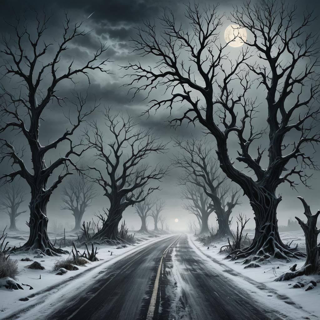 Frozen Highway: Dark Fantasy Gothic Horror Landscape