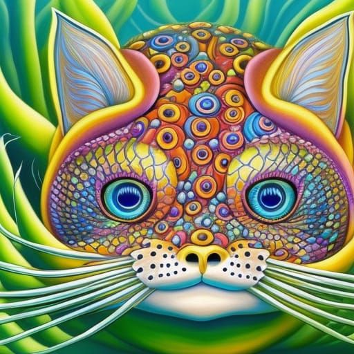 Psychedelic Fishcat Swimming in the Sea Airbrush Art