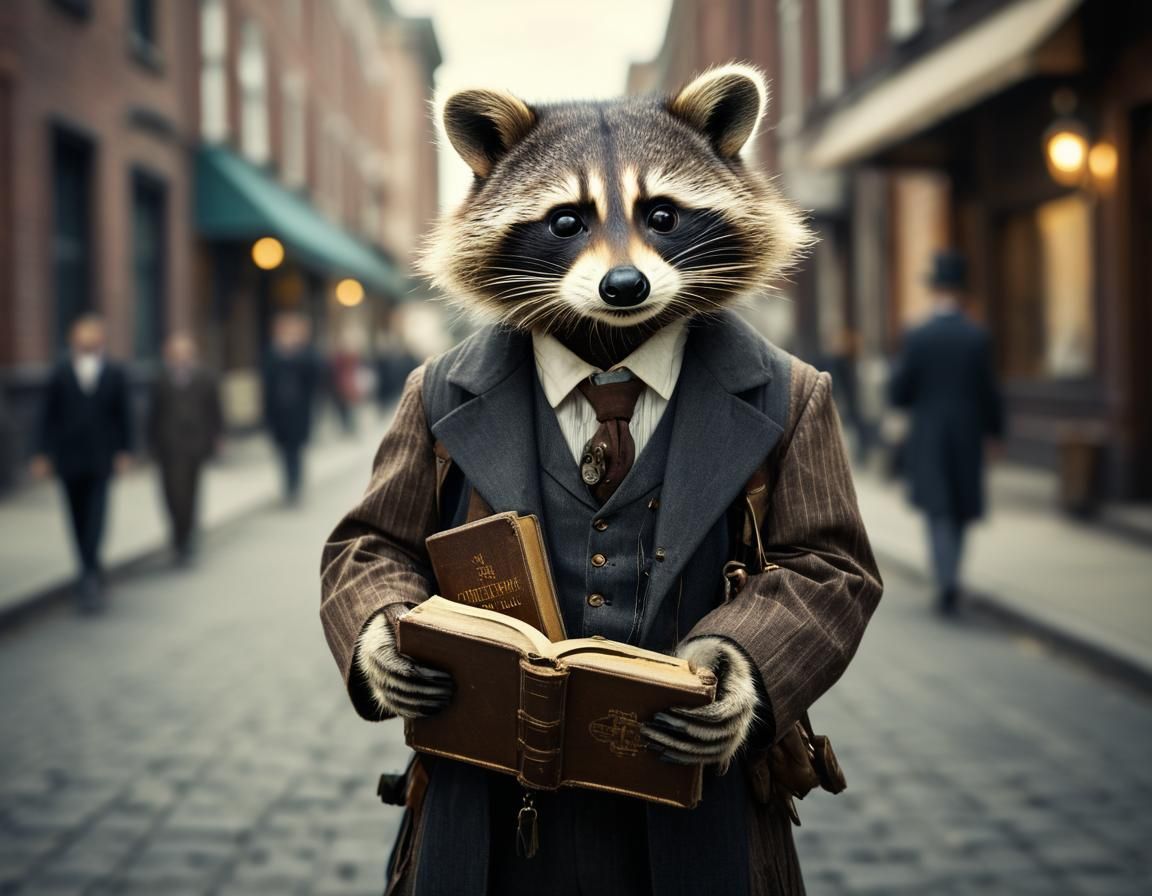 Raccoon Preacher in Steampunk Setting