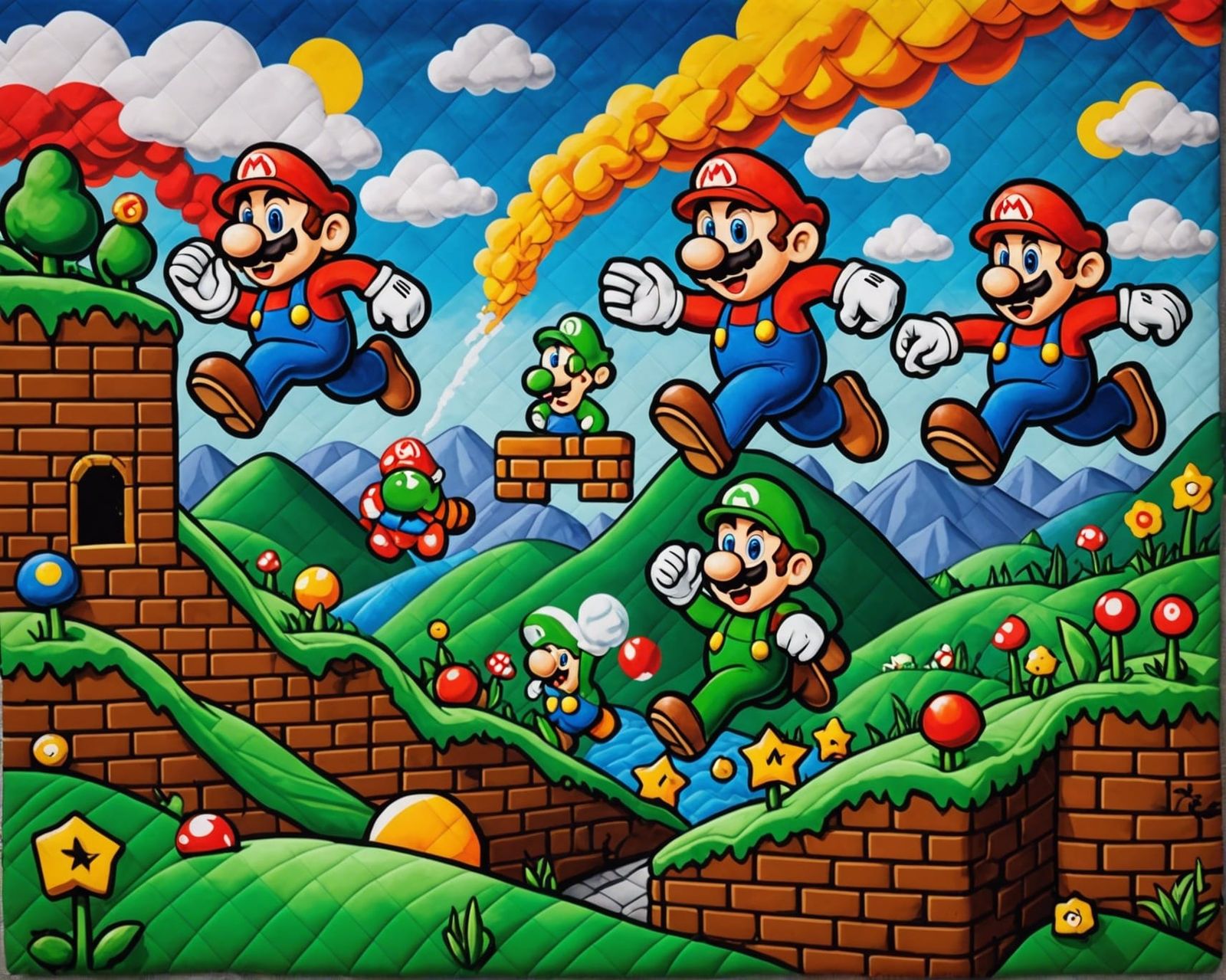 Quilted Super Mario Bros. Level 1 Scene