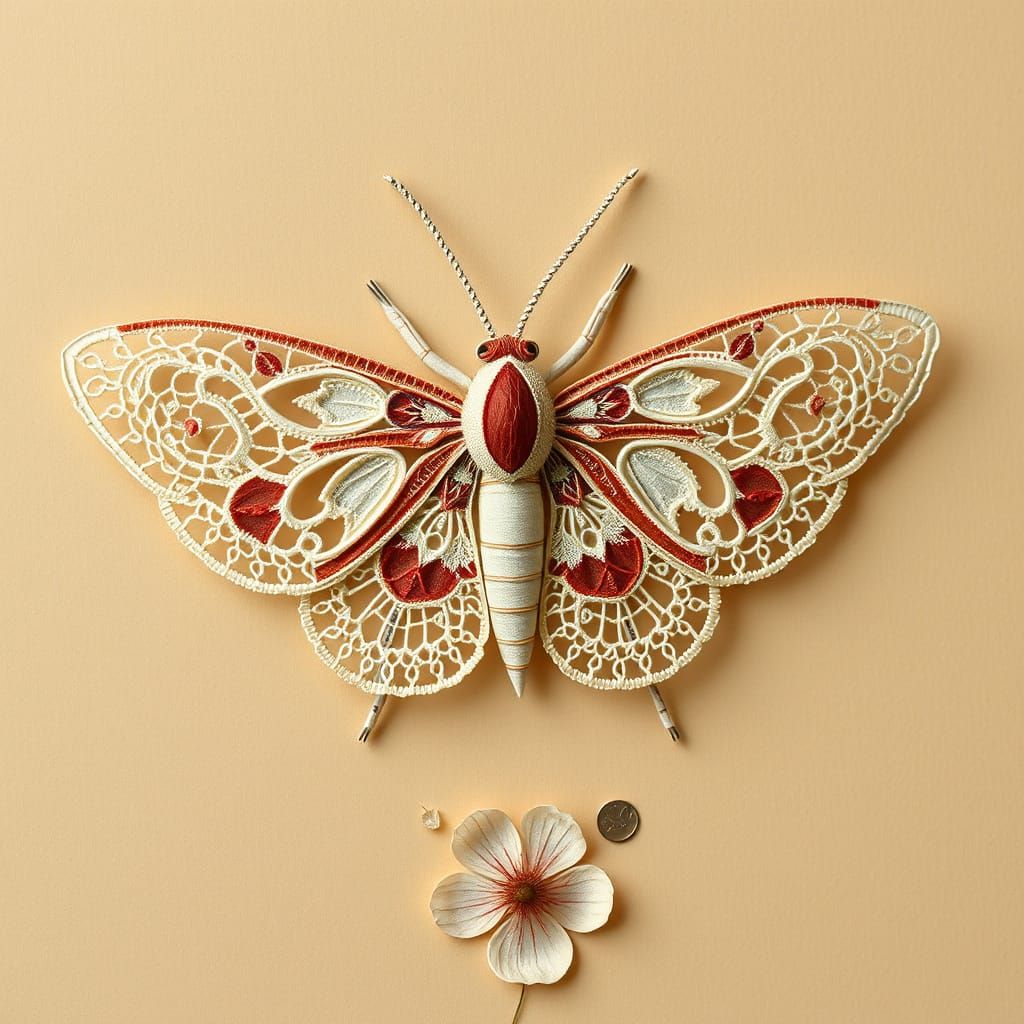 Intricate Lace Moth in Vintage Poster Style