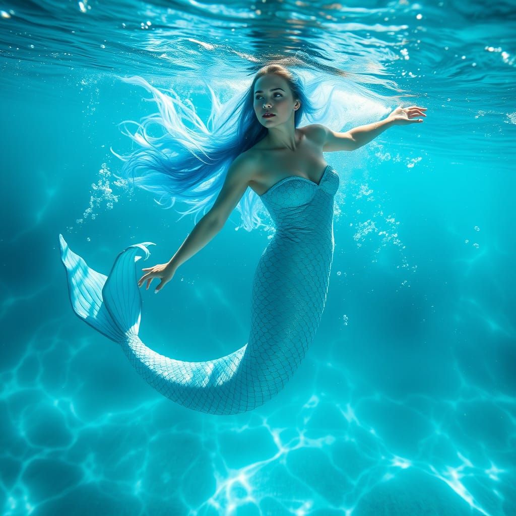 Gothic Mermaid Portrait in Sunlit Ocean Depths