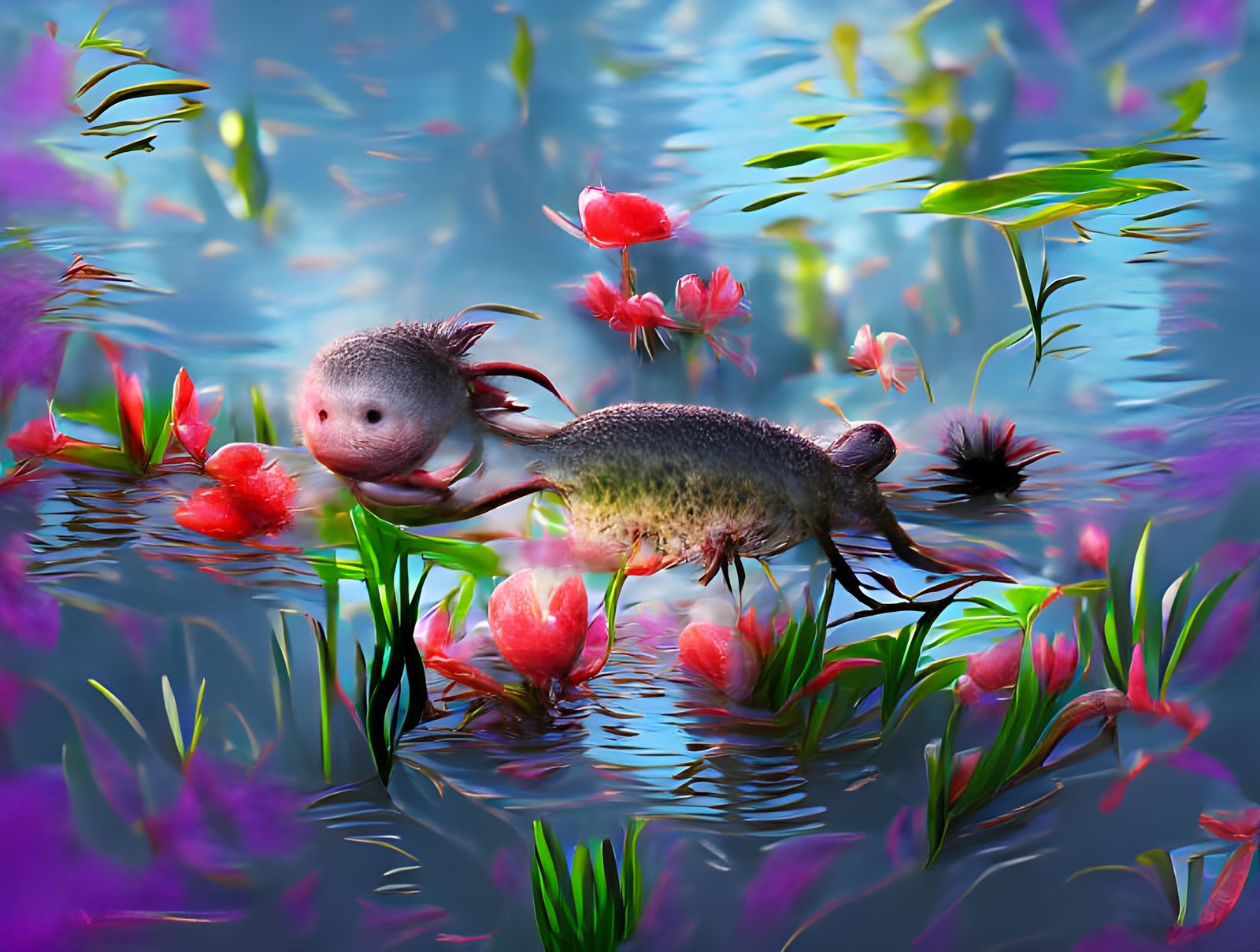 Axolotl in Pond: A 3D Digital Masterpiece