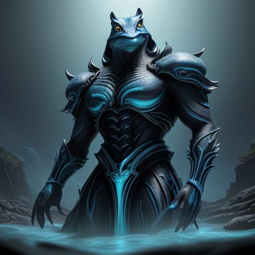 Epic Blue Frog in Polished Sapphire Armor, Digital Matte Pai...