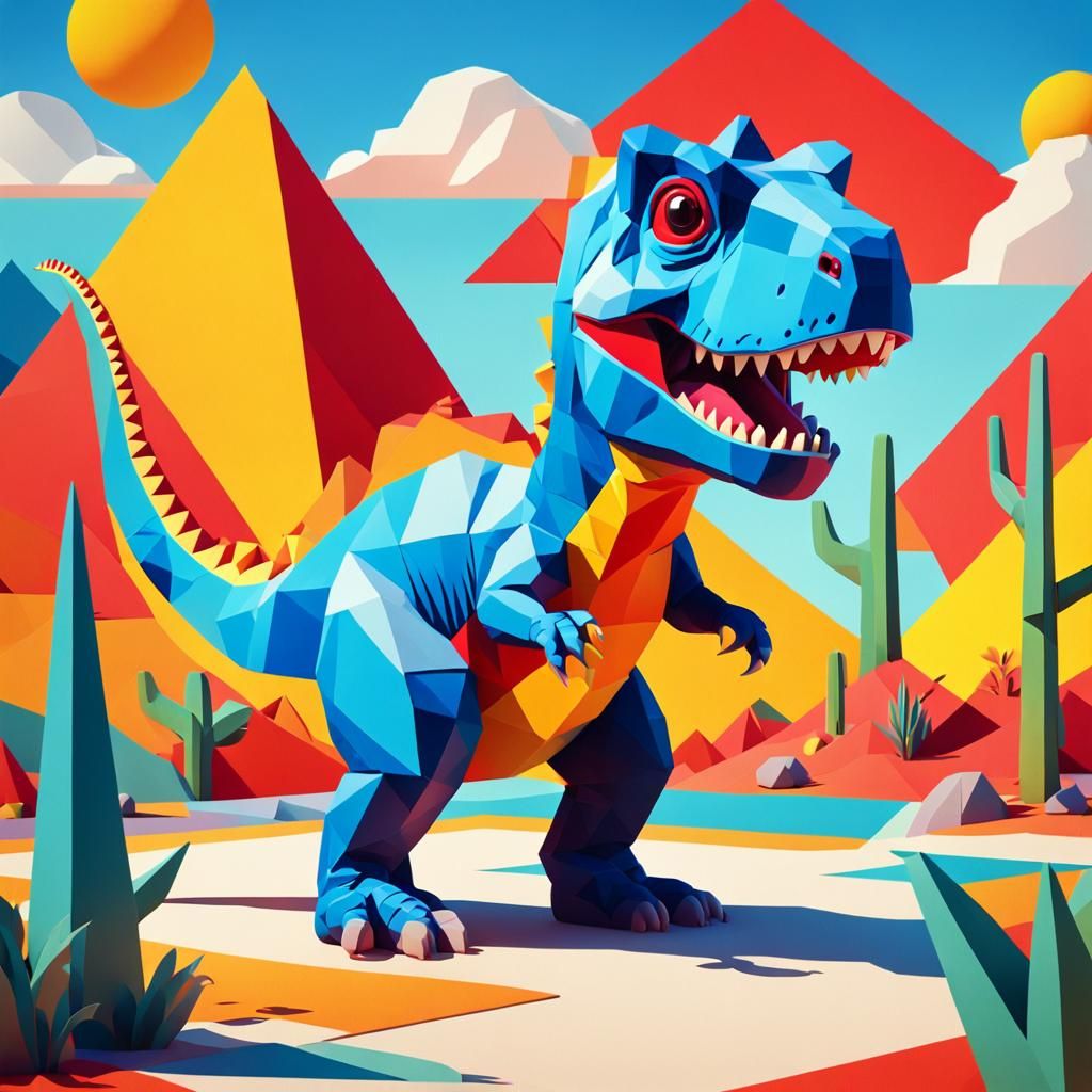 Cute Dinosaur in Pop Art Bauhaus Landscape