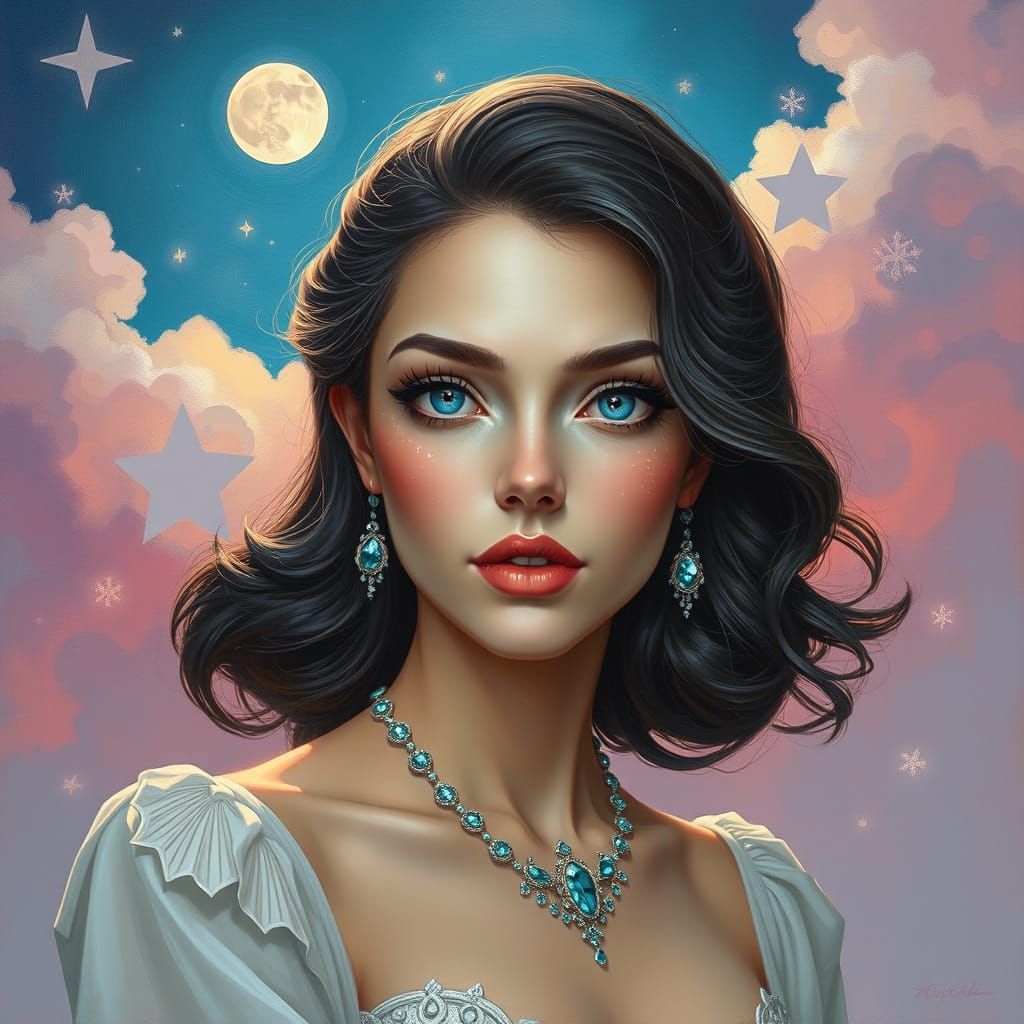 Moonlit Woman with Sparkling Turquoise Eyes