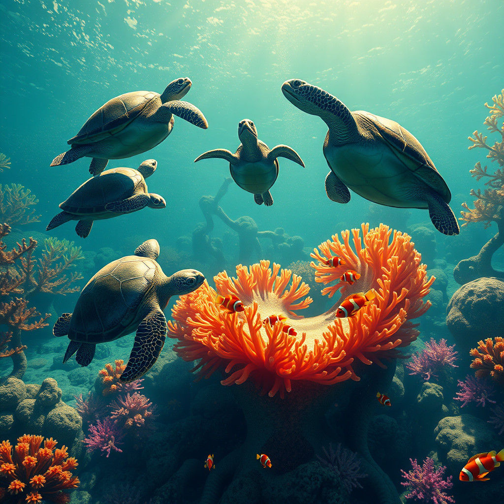 Sea Turtles in Coral Reefs: Fantasy Concept Art