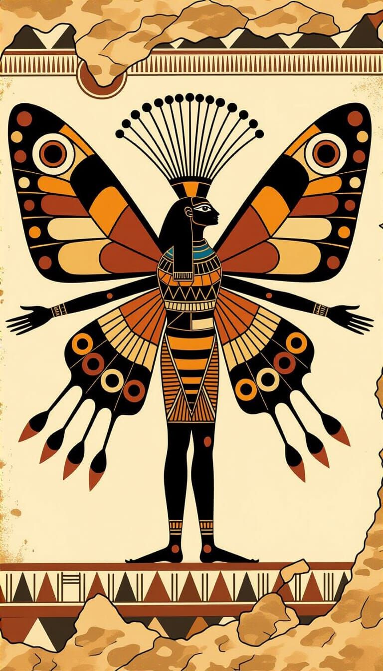 Ancient Egyptian Hybrid Art on Textured Plaster