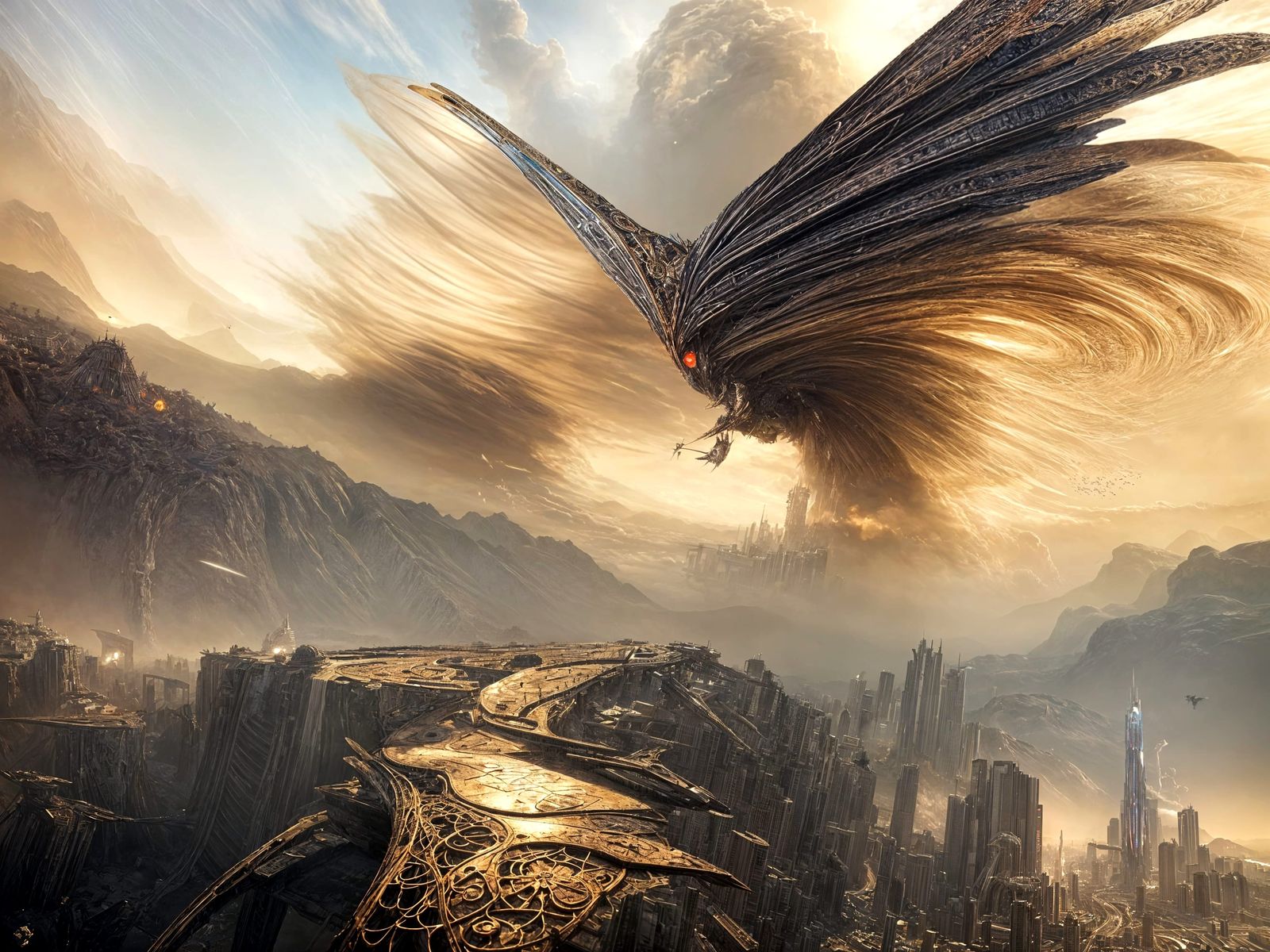 Futuristic Cityscape with Bizarre Creatures in 8K