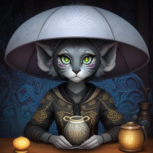 Khajiit in Skyrim Tavern: Surreal Low-Poly Art