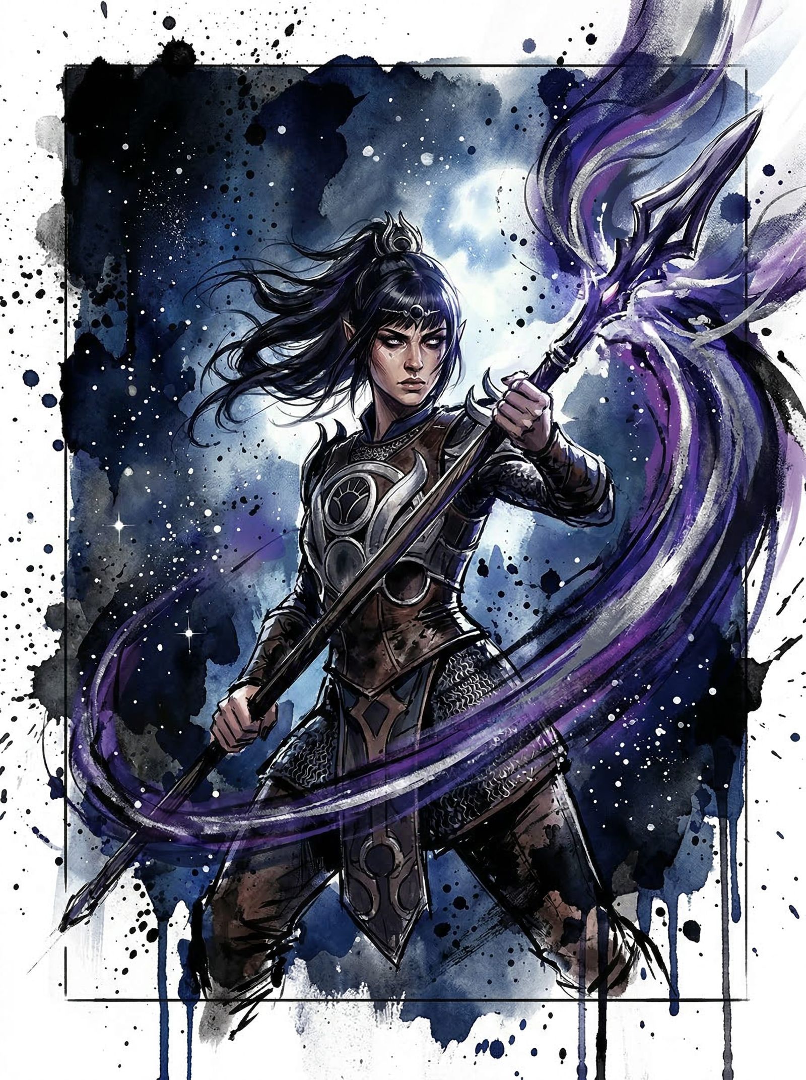 Shadowheart Casting Spell in Painterly Style