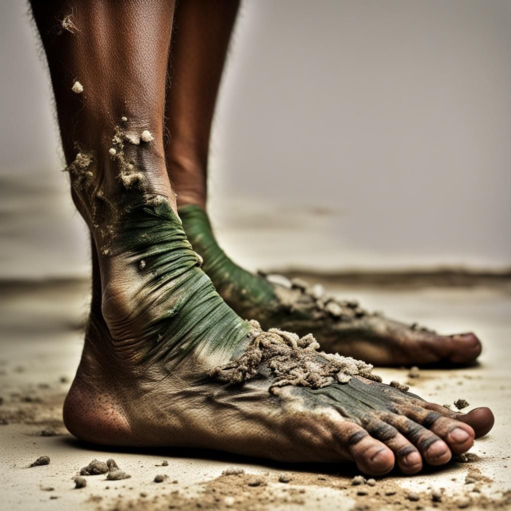 Dirty Feet with Mouldy Toenails