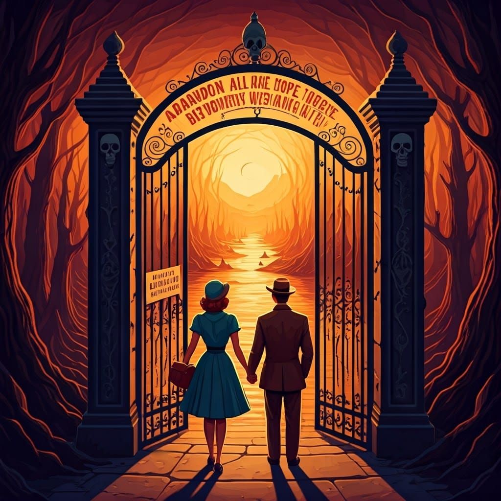 Retro Tourist Couple's Underworld Vacation