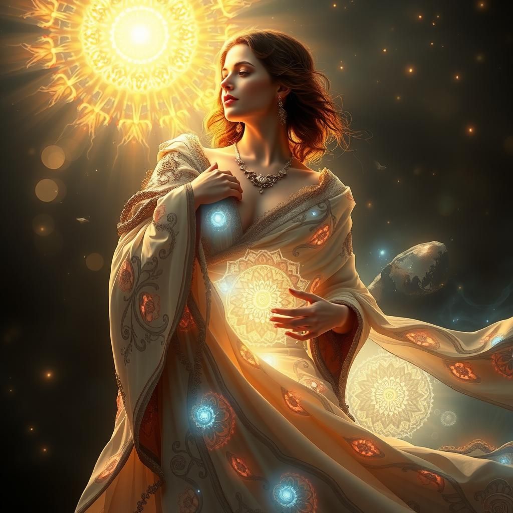 Radiant Woman with Crystals in Art Nouveau Style