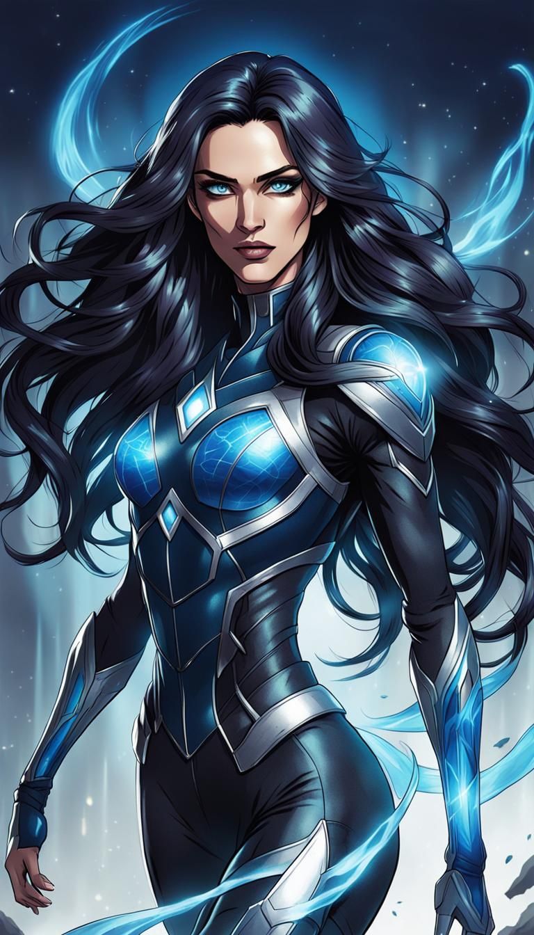 Androgynous Figure with Blue Aura, Comic Book Style