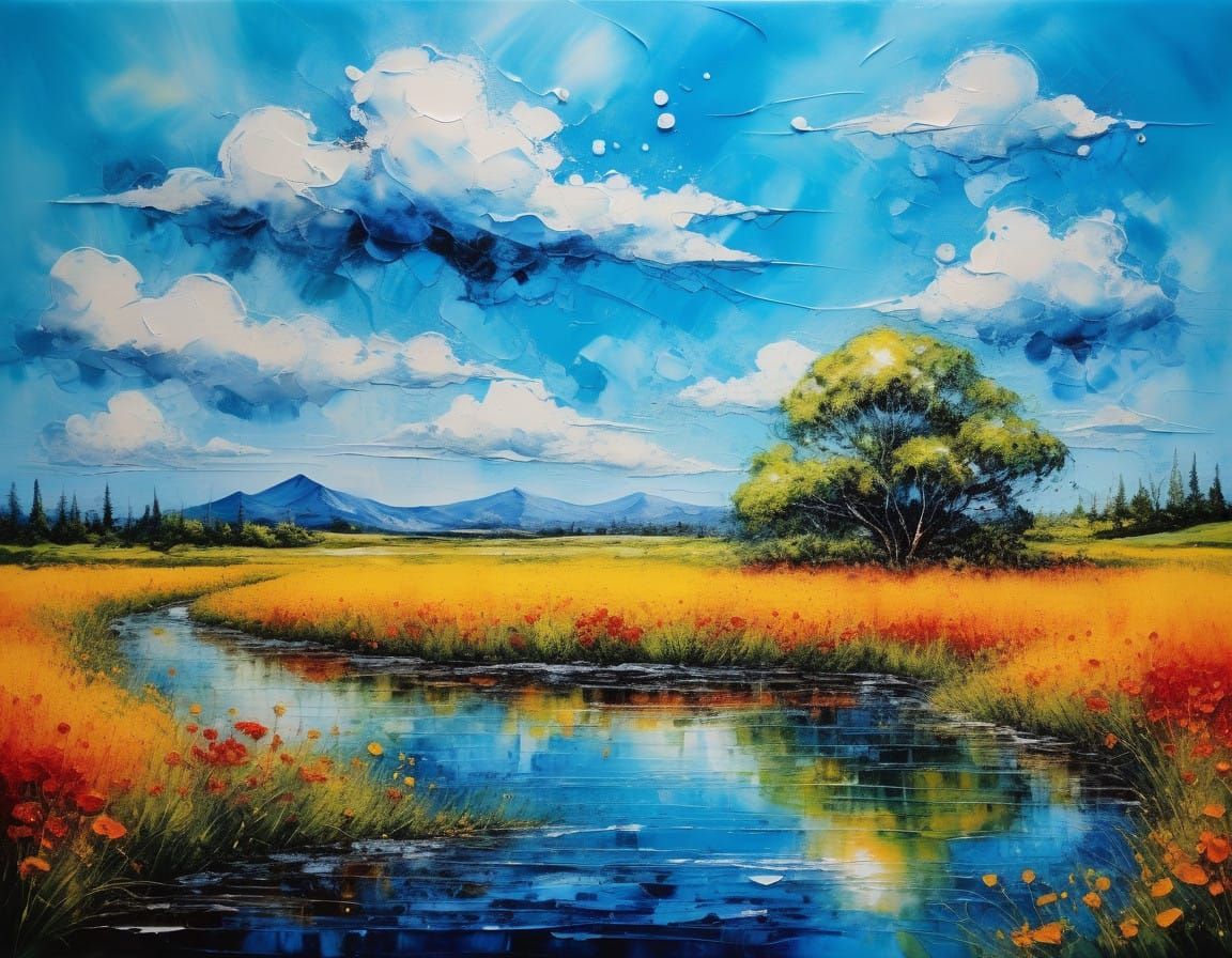 Lush Summer Afternoon in Oil Painting Style