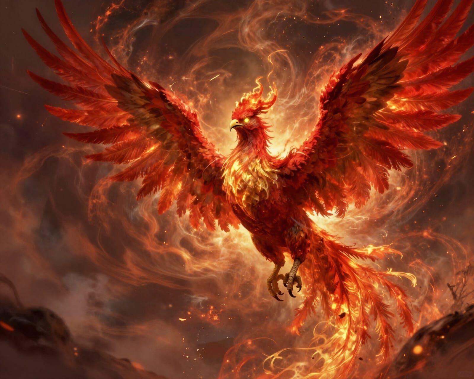 Majestic Phoenix in Fiery Fantasy Storm
