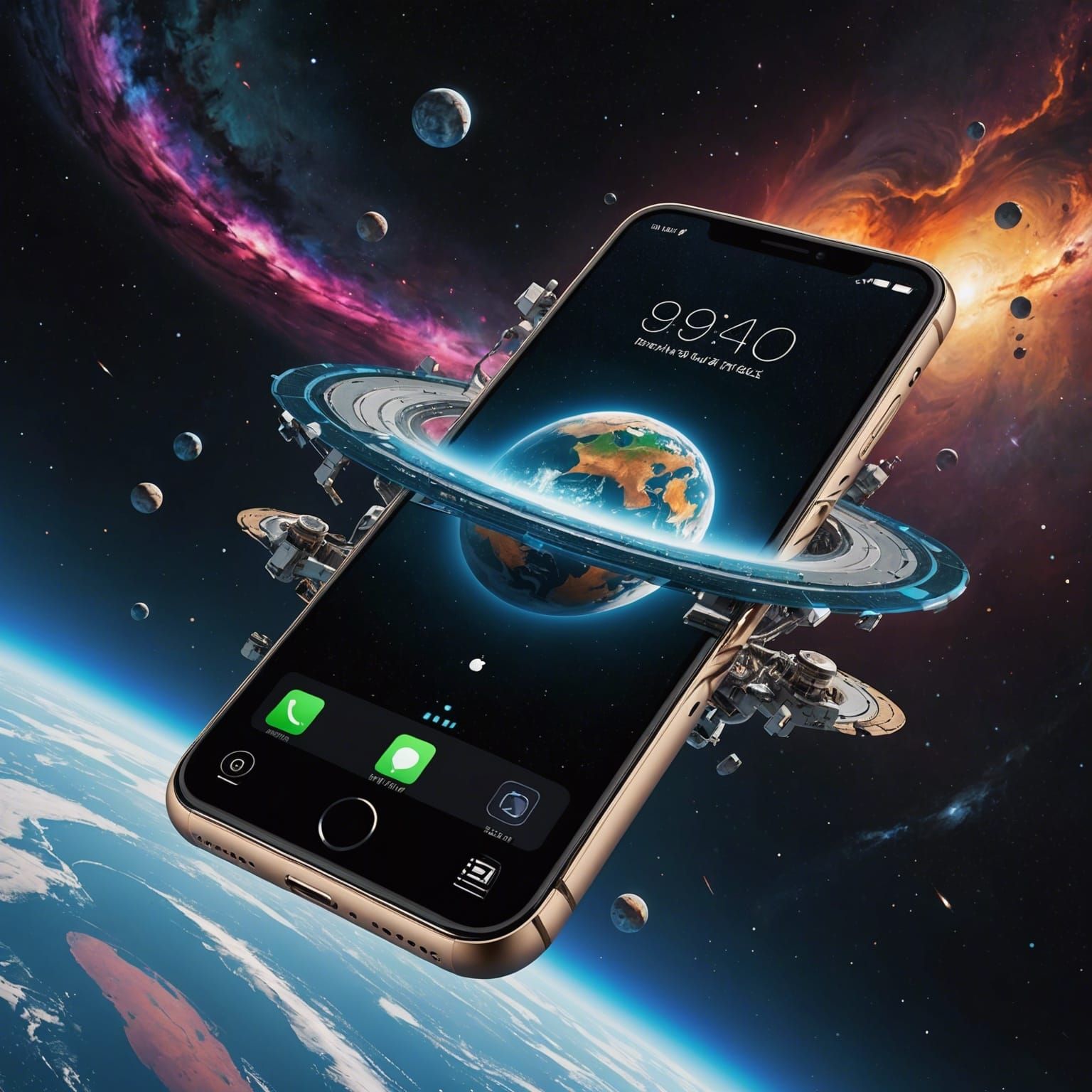 iPhone Floating in Space: Hyperrealistic Splash Art