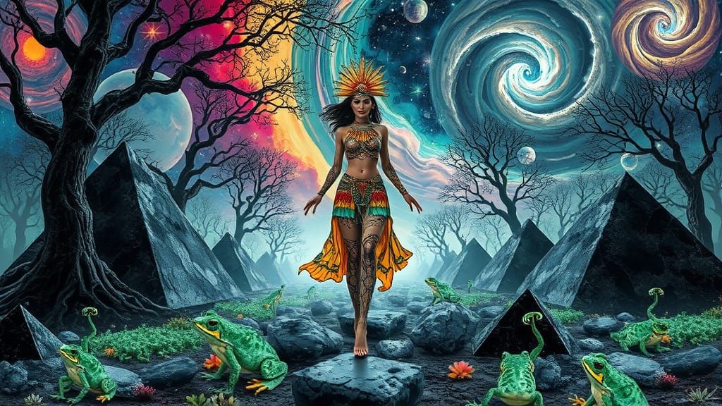 Ethereal Goddess Embodied in Tribal Patterns and Tools, Amid...