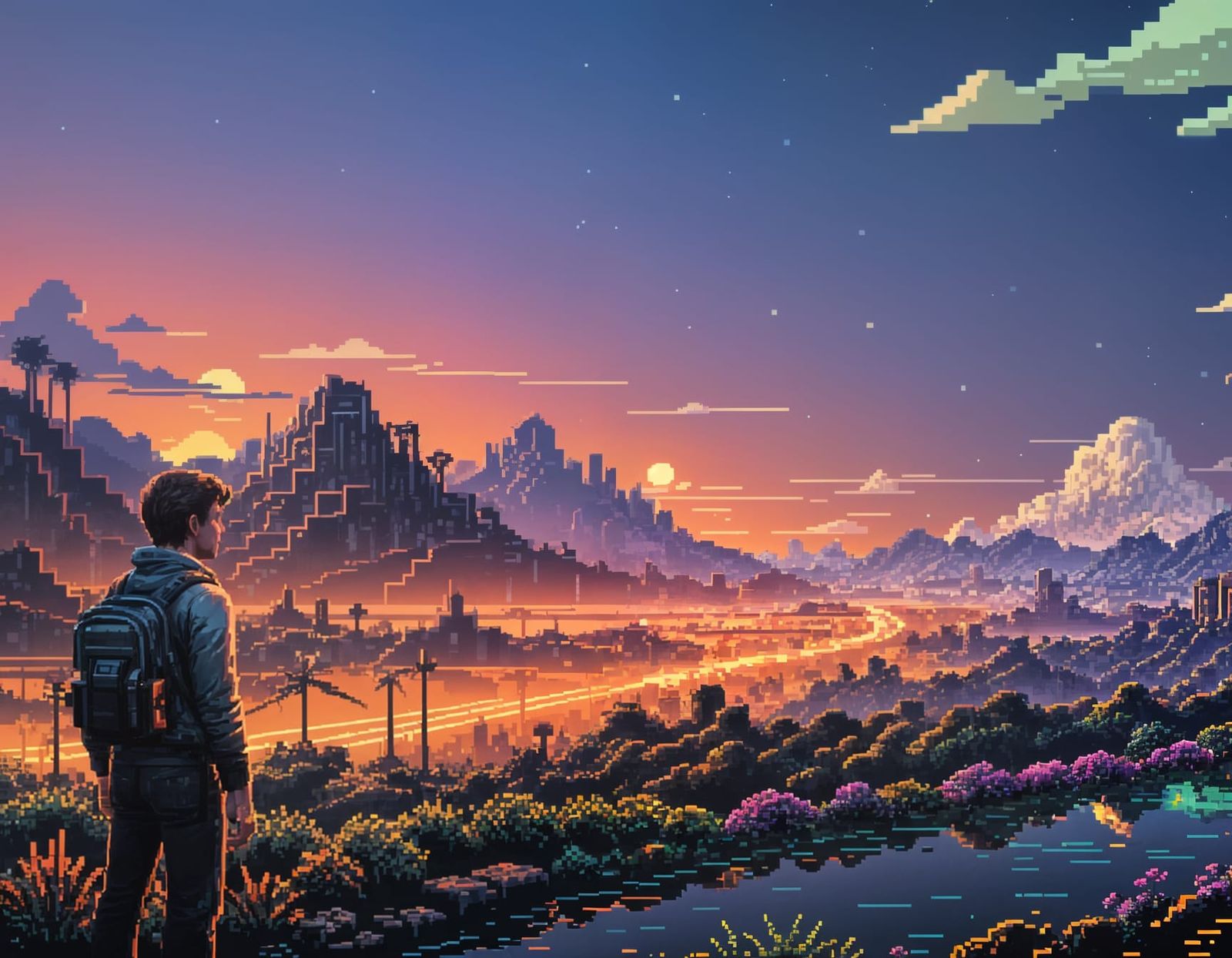 Stylized 8-Bit Game Scene