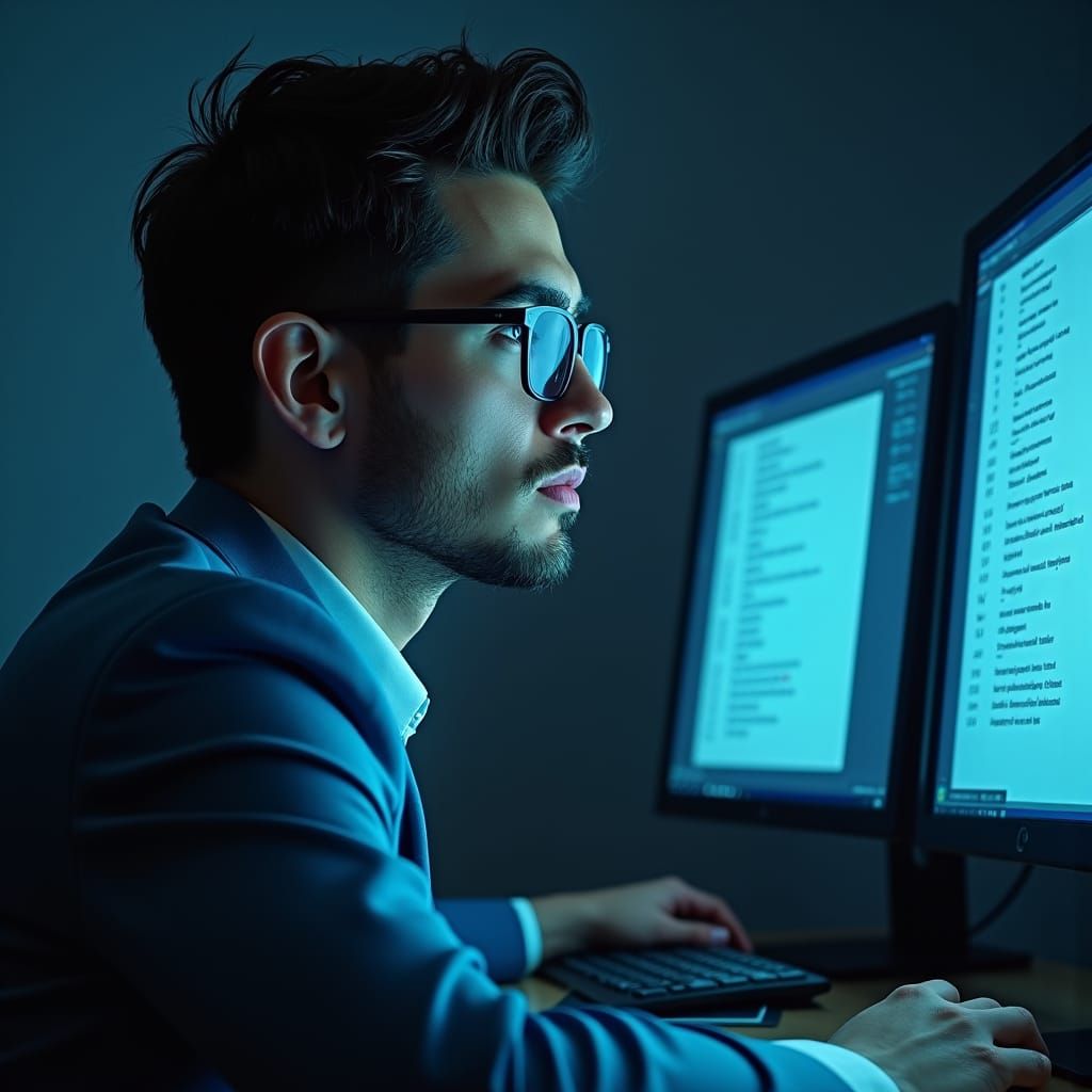 Psychologist Analyzing Online Tests in Hyperdetailed Digital...