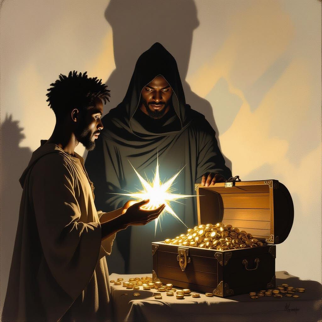 African Man Trades Memory for Riches in Dramatic Fantasy Art