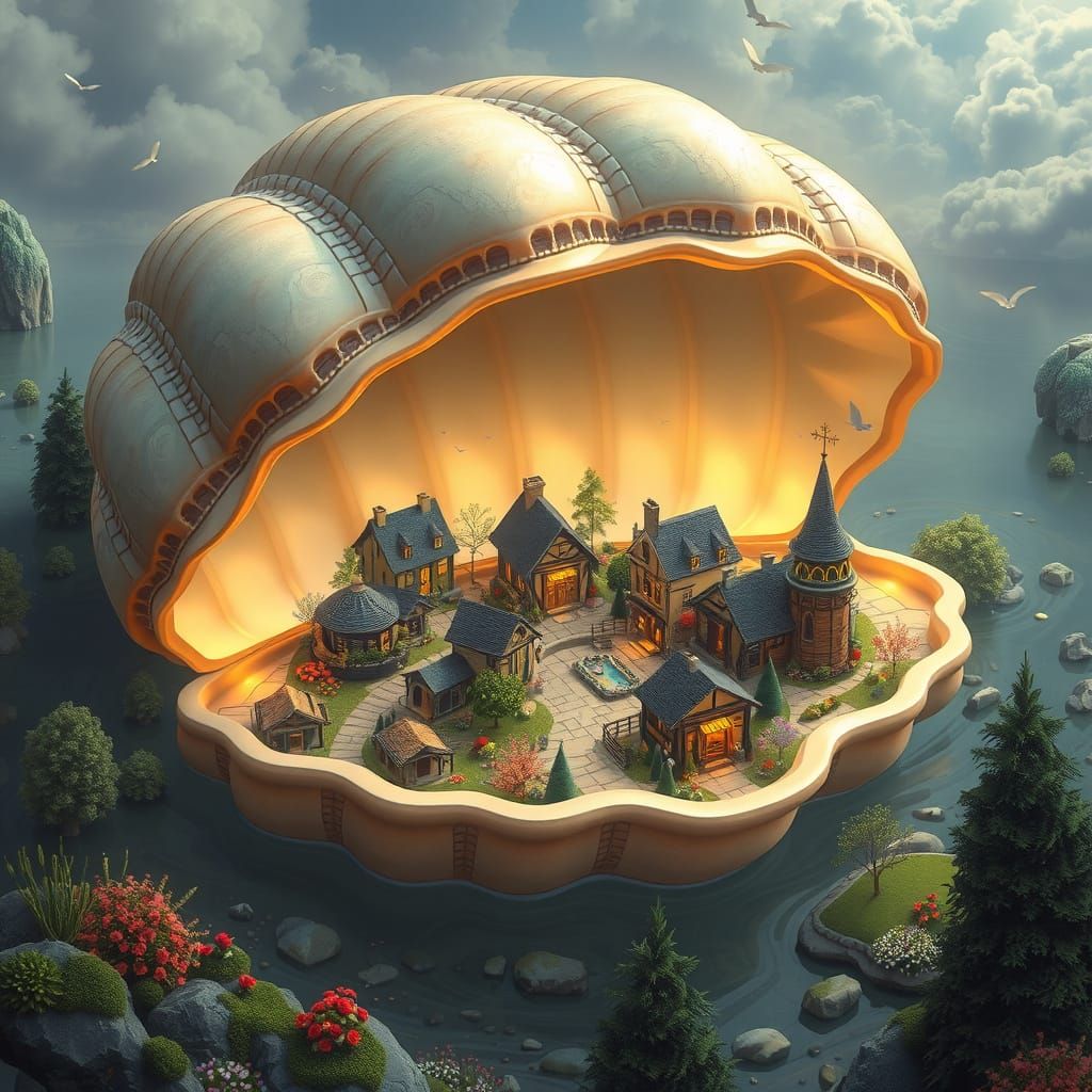 Surreal Town Inside Giant Luminous Shell