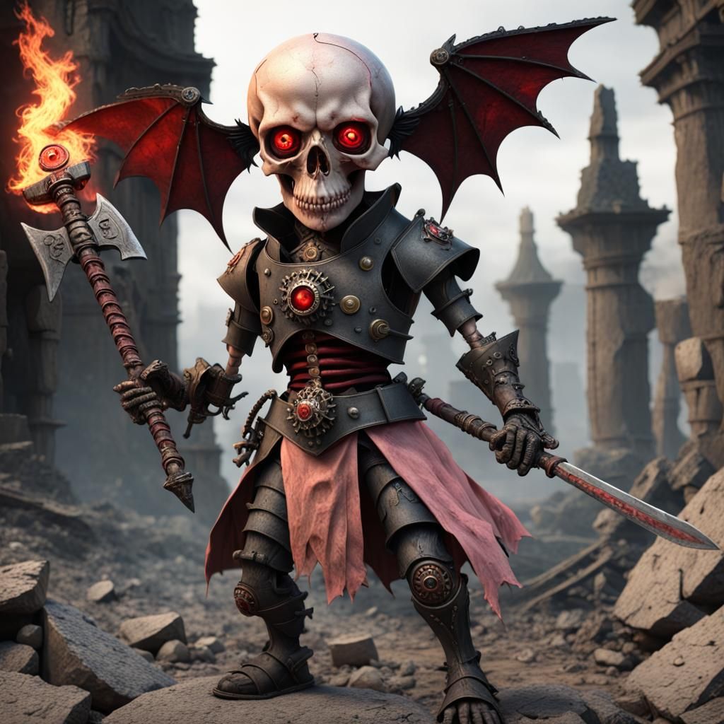 Evil Steampunk Puppet Doll with Flaming Axe