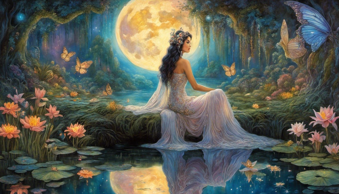 Moon Goddess and Lily Pond