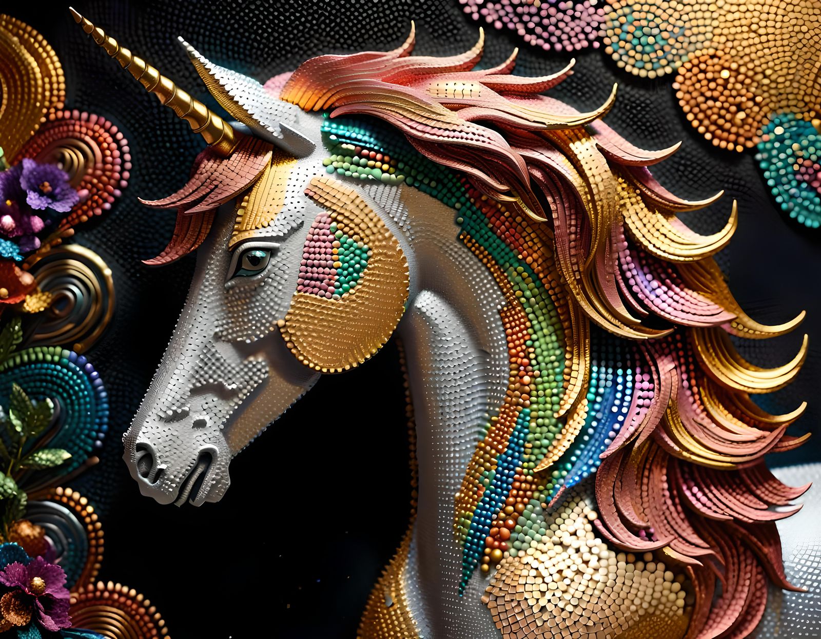 Pointillist Metal Unicorn Folk Art in Dot Matrix