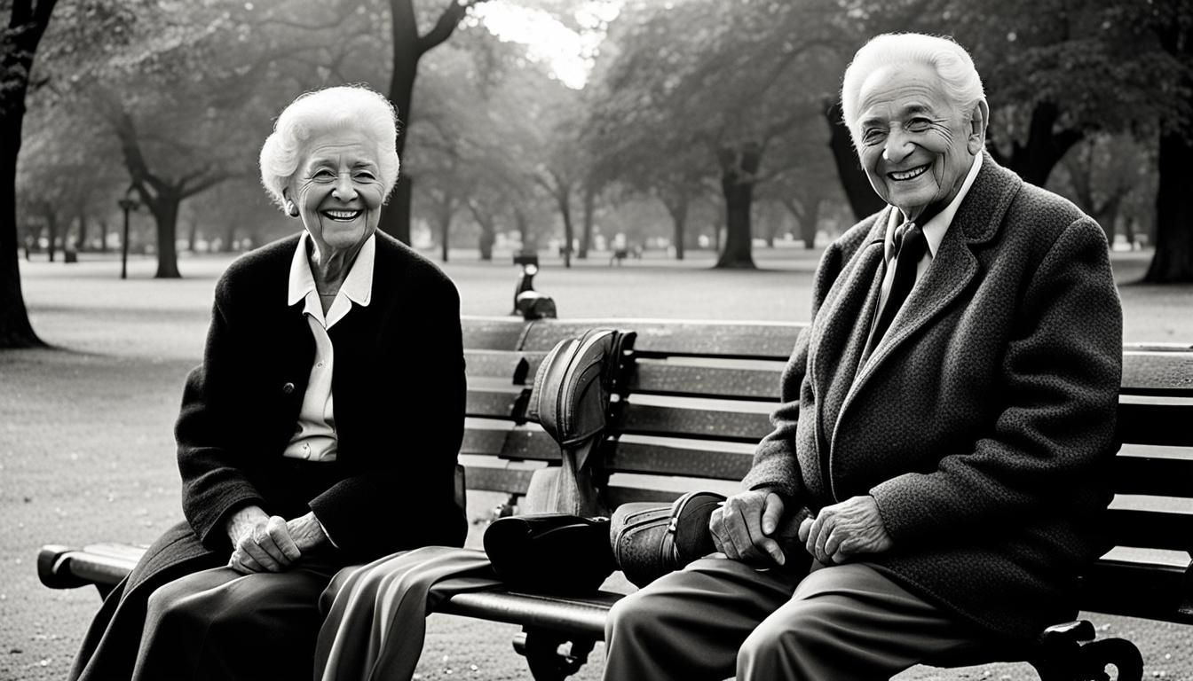 Elderly Couple on Park Bench, Black and White Photography