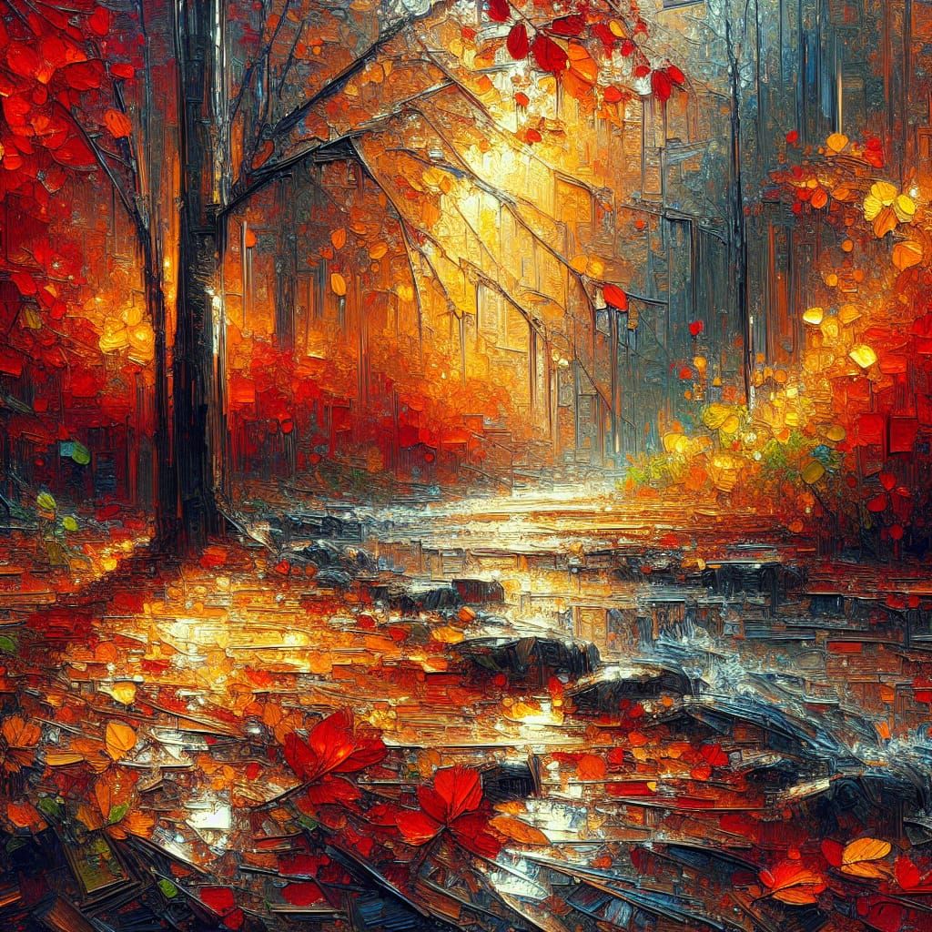 Warm Autumn Landscape with Fading Leaves