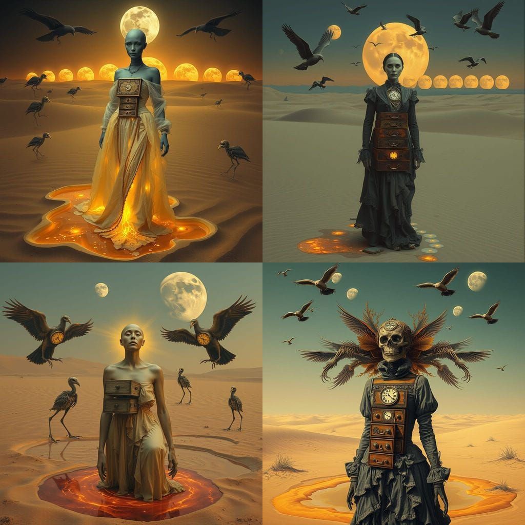 Surreal Desert with Faceless Woman Dissolving