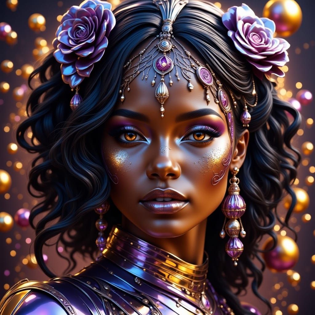 Exquisite Woman with Metallic Makeup and Hair