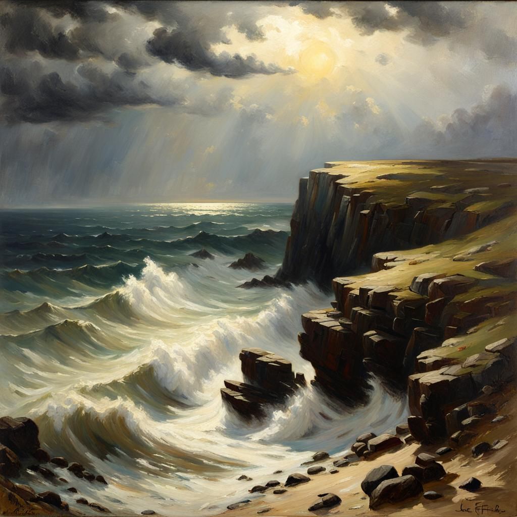 Dramatic Coastal Vista Oil Painting