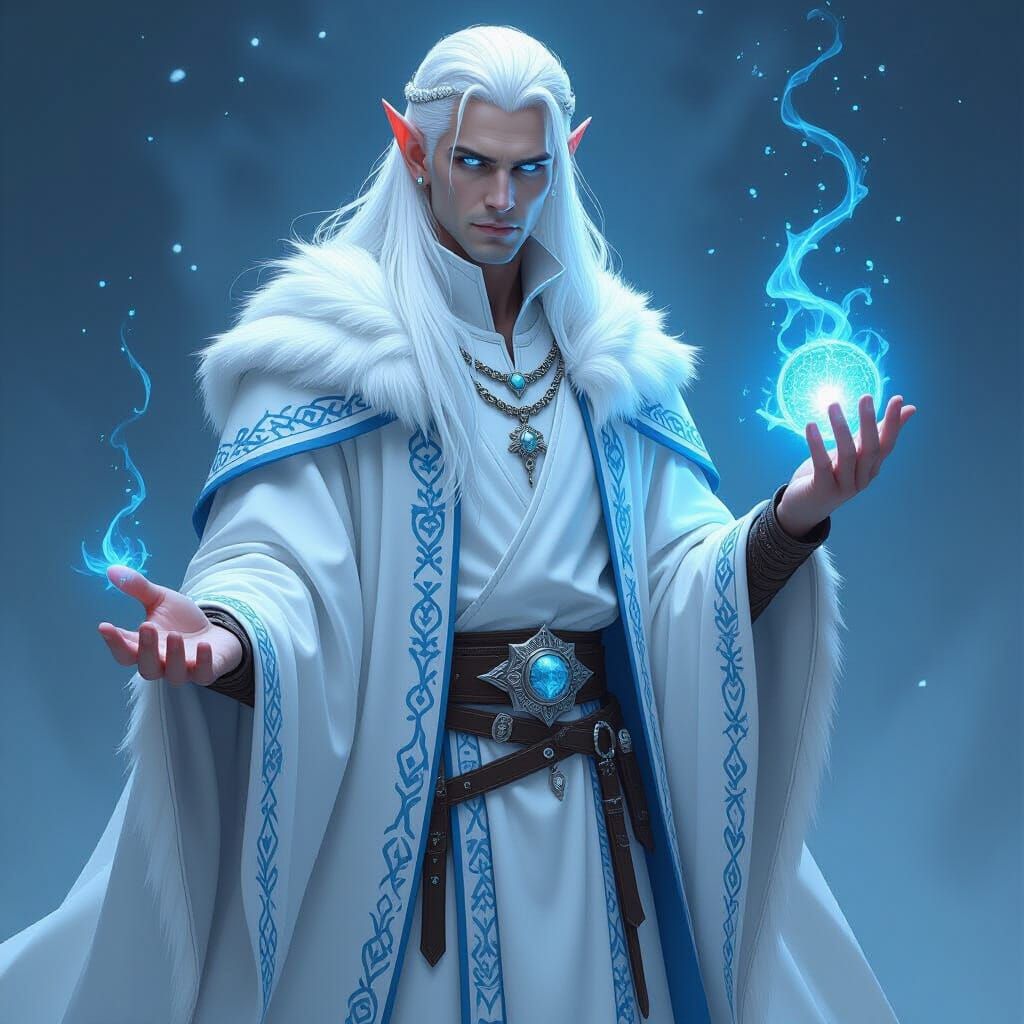 Fantasy Mage Character Concept Art with White Hair