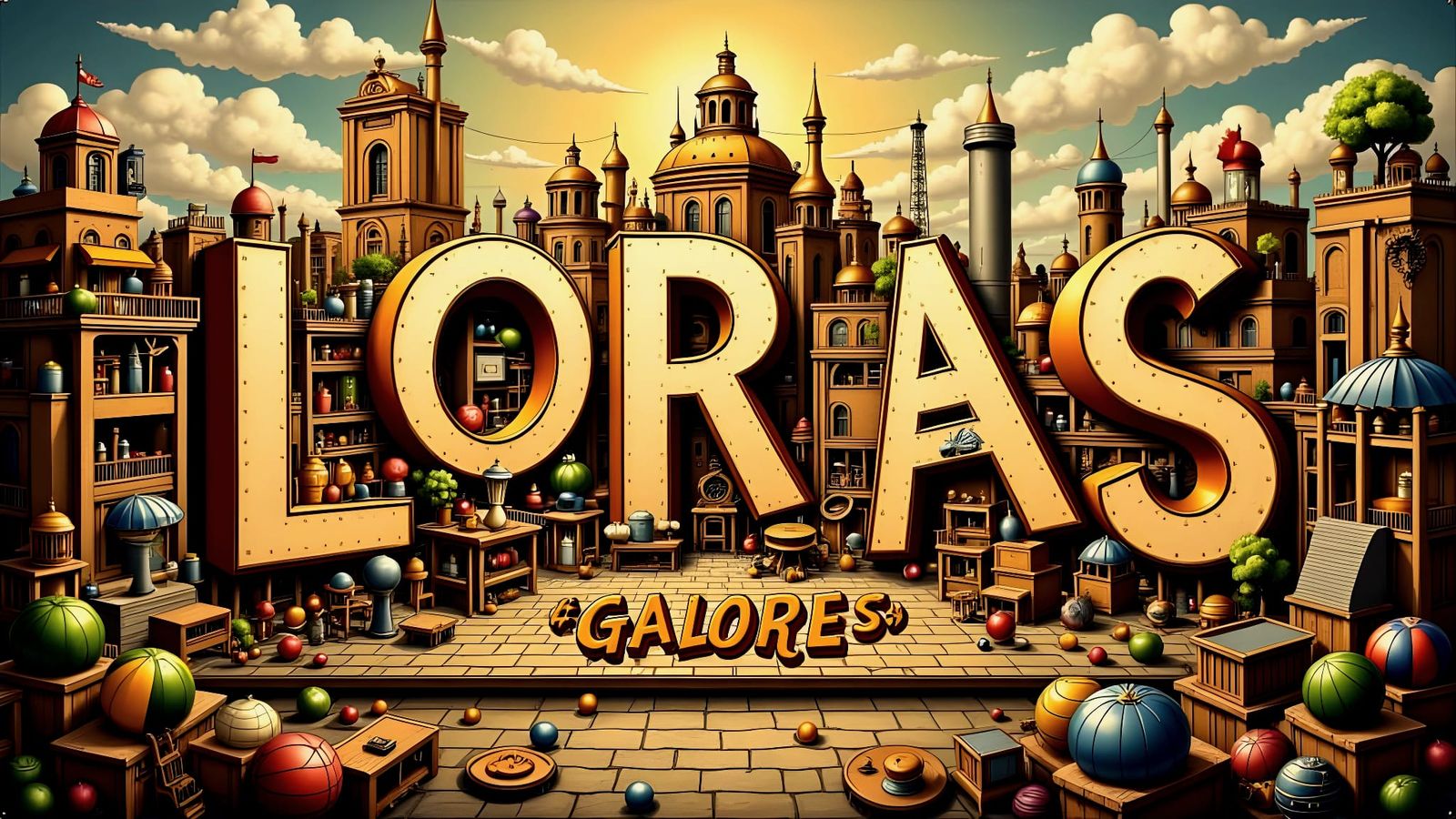 Loras Galore Words Illustration with Red Letters