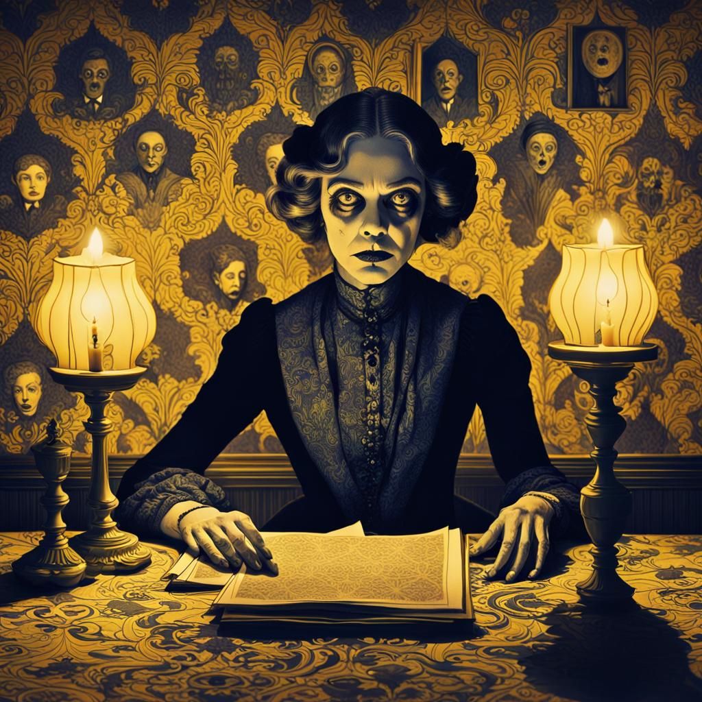 Terrified Woman in Victorian Gothic Horror Setting