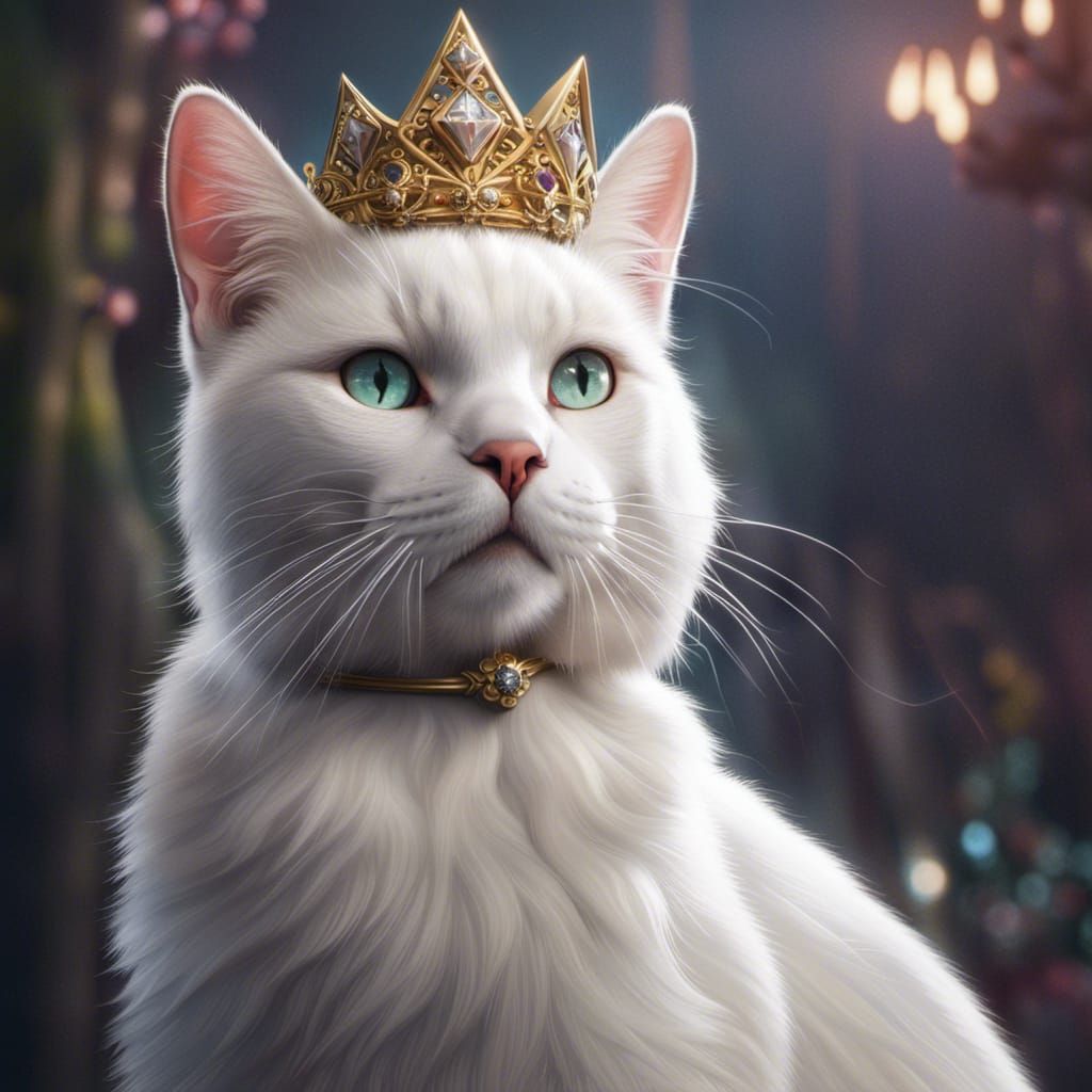 Diamond Crown Cat in Hyperrealistic Fantasy Art