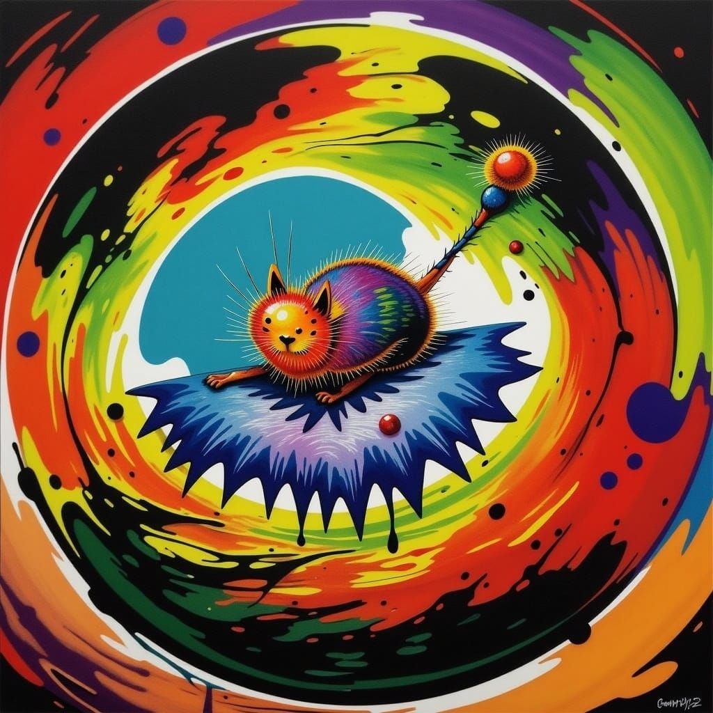 Vibrant Psychedelic Cat in Dreamlike Abstract Style