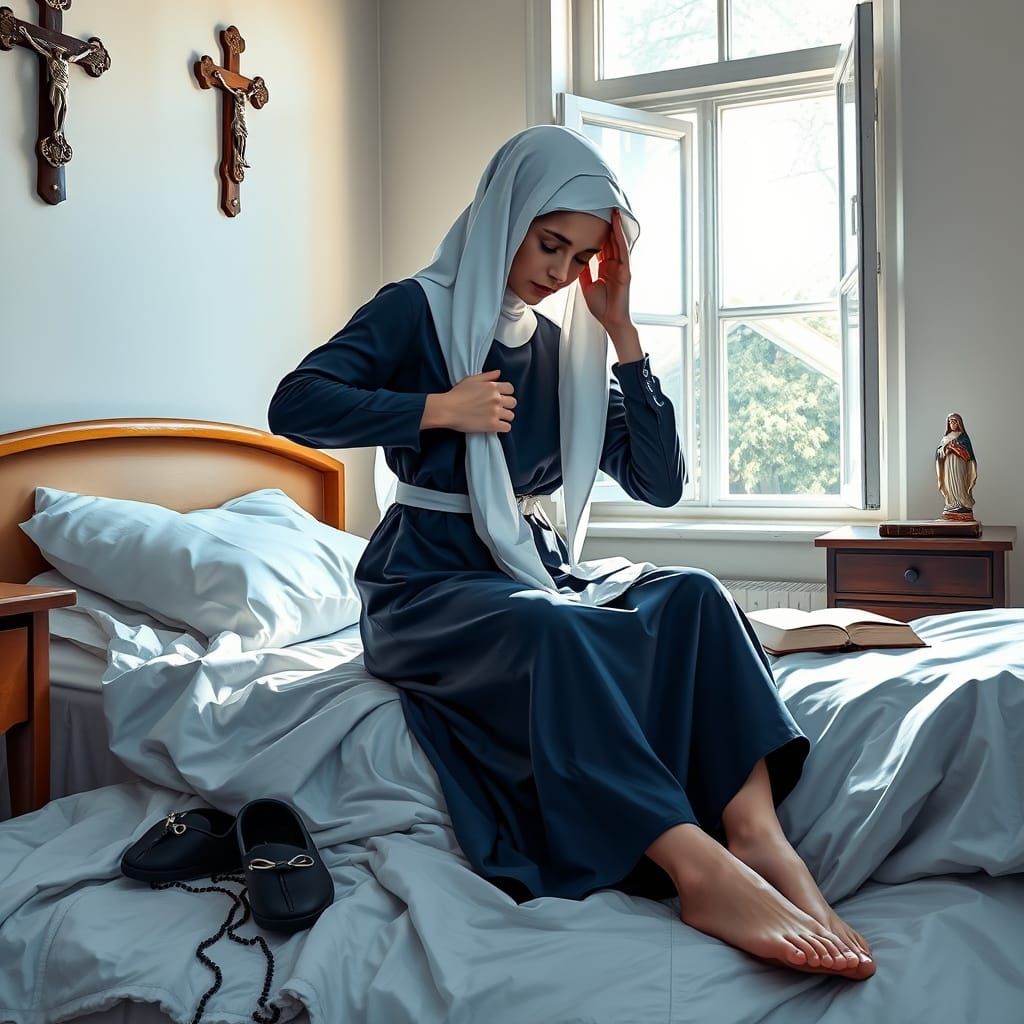 Serene Nun's Morning Devotion in Vibrant Colors