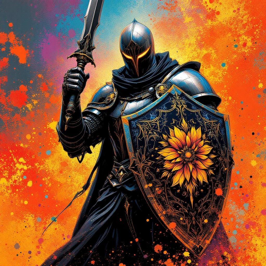Graceful Knight with Flowery Sigil, Digital Art