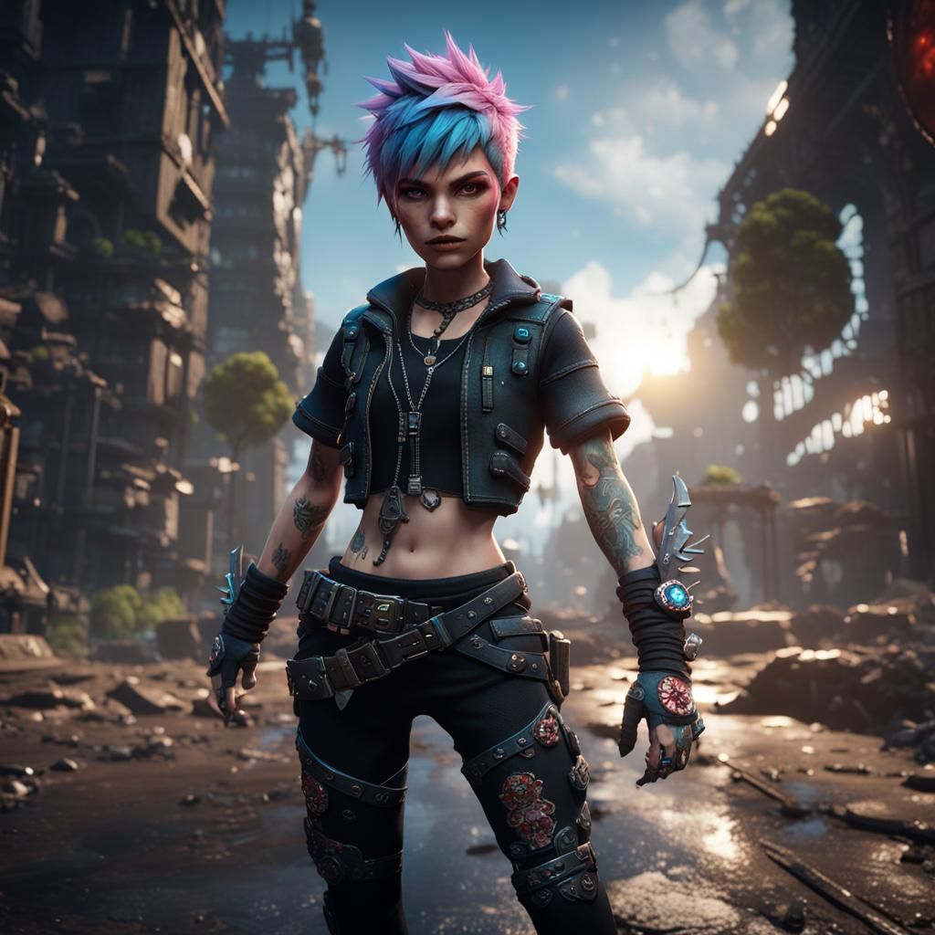 Punk Pixie in 3D Game Cinematic Style