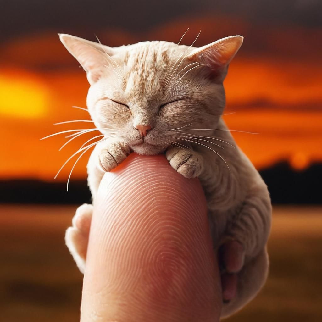 Close-Up Macro Photograph of Cat on Fingertip