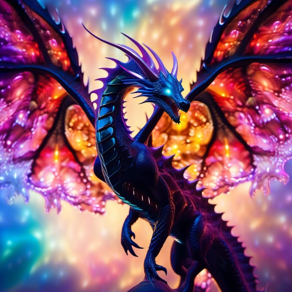 Nebula Dragon Silhouette in Vibrant Colors