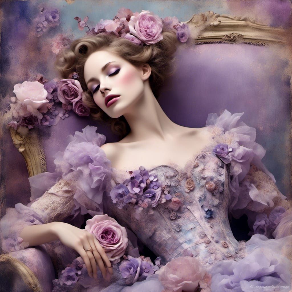 Lavender Victorian Lady Lounging on Settee