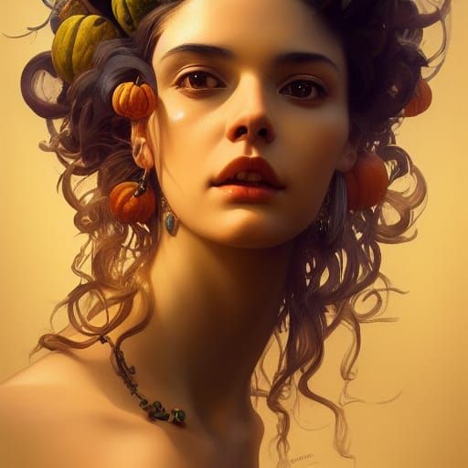 Woman with Pumpkin Hairstyle: Hyperdetailed Concept Art
