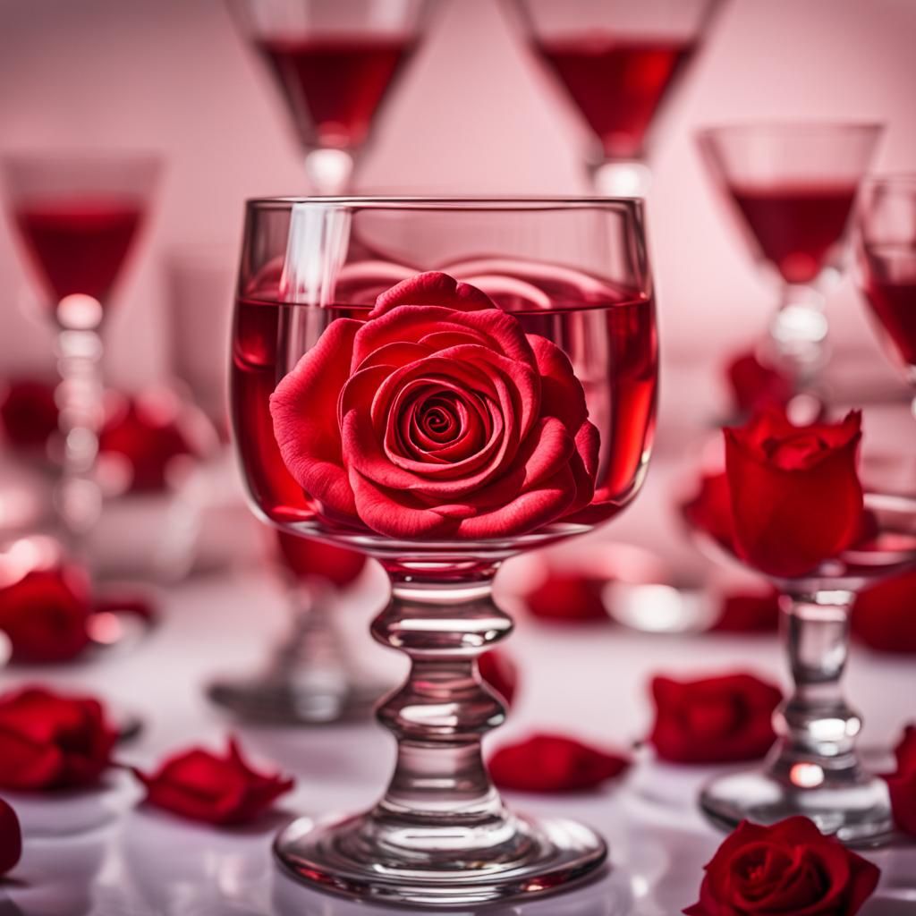 Red Glassware with Rose Details: Professional Photography